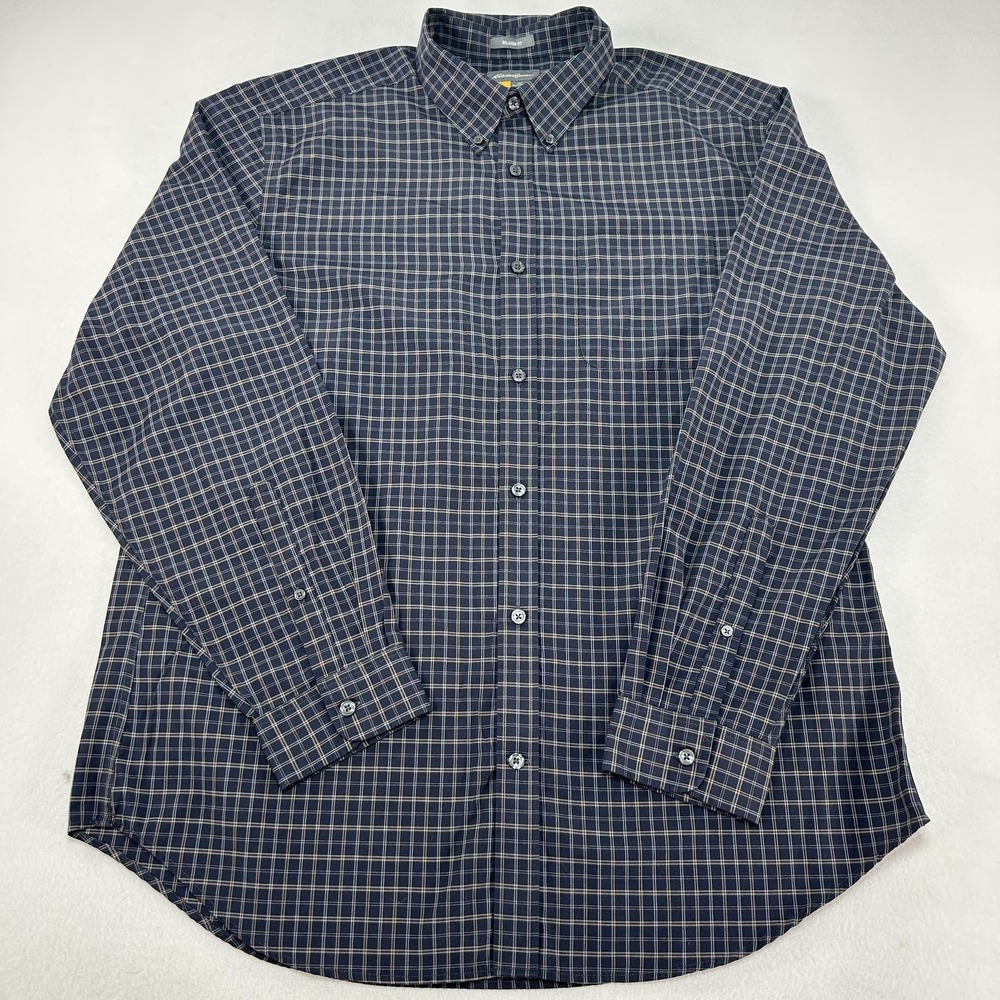 Eddie Bauer Shirt Travex Mens Large Blue Plaid Relaxed Long Sleeve Button Down